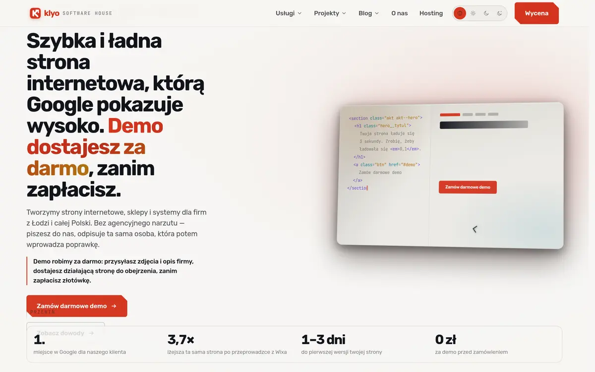 Strona klyo.pl — widok, który czytasz