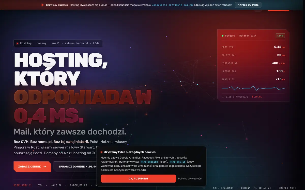 Strona hostingu klyo — oferta hostingu, poczty i domen